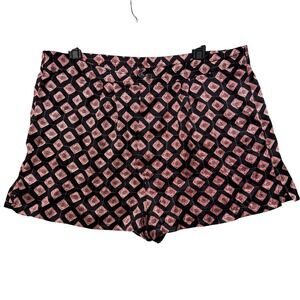 Vintage Design Assets M Silk Sleep Shorts Black Red Geometric Loungewear Pajamas